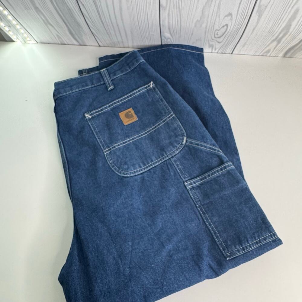 Carhartt Jeans Mens 36x26 Signature Denim Work Dungaree Blue Carpenter